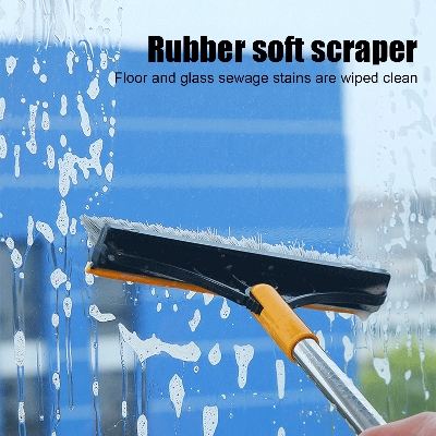 Picture of 2 in 1 Floor Scrub Brush, Magic Broom Brush Floor Brush Scrubber with Long Handle, Premium 120 Degree Rotating Removable Crevice Cleaning Brush with Squeegee