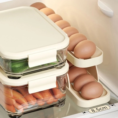 Picture of Automatic Roll-Down Double-Layer Egg Organizer, Automatic Scrolling Egg Dispenser Holder Storage Box Container 1pcs multicolor
