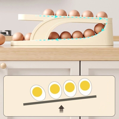 Picture of Automatic Roll-Down Double-Layer Egg Organizer, Automatic Scrolling Egg Dispenser Holder Storage Box Container 1pcs multicolor