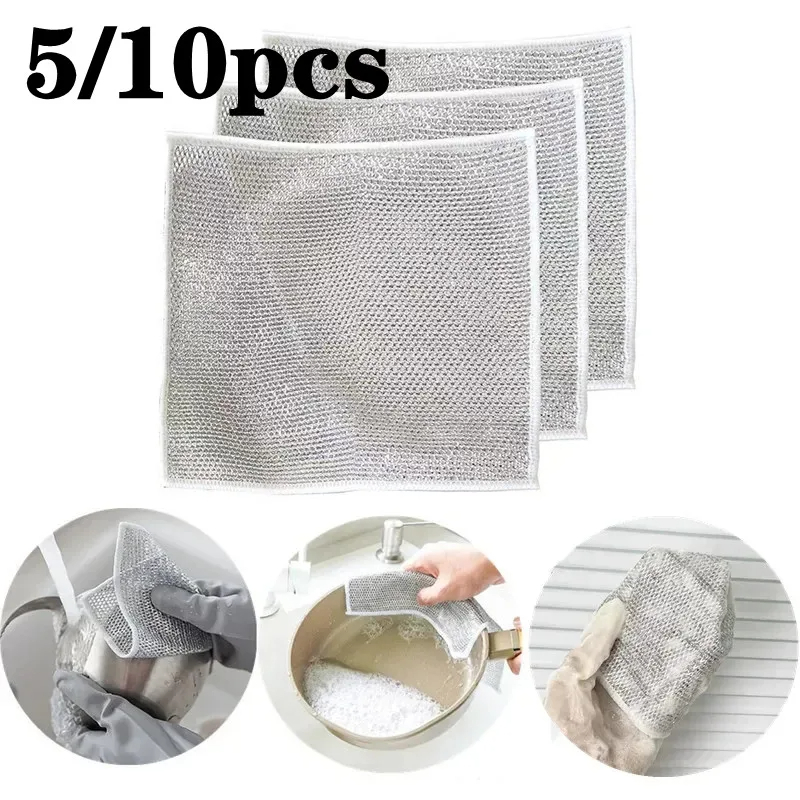 Picture of Kitchen Cleaning Cloths Multi-purpose Wire Dishcloth Kitchen Cooktop Dishwashing Cloths Wet & Dry Dishcloth