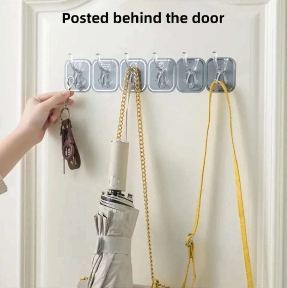 Picture of 6 pcs hook set Cuttable Key Necklace Hanger Waterproof Bath Ball Towel Rack Space-saving Sundries Holder Strong Bearing Storage Shelf Self-adhesive Row Hook