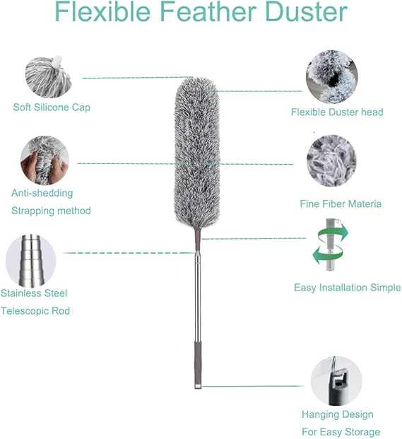 Picture of 9.5 Feet (Approx) Flexible Extendable Duster for Cleaning Complicated Areas and ceiling fan, Microfiber Duster , Super Long Extendable Dusters