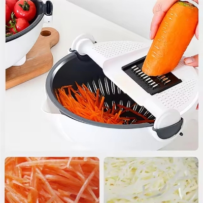 Picture of Kitchen Multi Functional Shredder Wet Fruits Drain Basket Blade Cutter Manual 9 in 1 Slicer Vegetable Grater