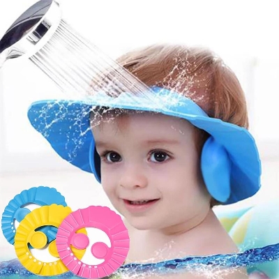 Picture of Adjustable Baby Swim Cap, Adjustable Baby Swim Cap Bath Shampoo Eye Protection Head Shower Water Cover Baby Care Wash Hair Shower Cap For 0-6 Years Kids. 1 pcs
