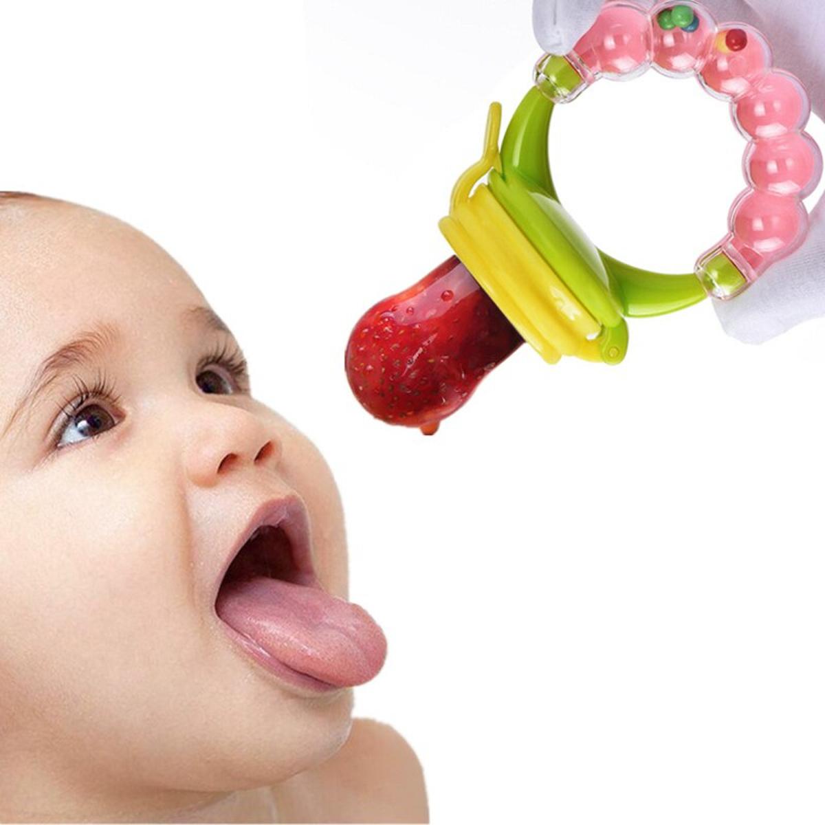 Picture of Baby Food Nibbler Feeding Spoon Bell Ring Juice Extractor Pacifier Chew Silicone Gum Fruit Vegetable Bite Eat Auxiliary Bottles