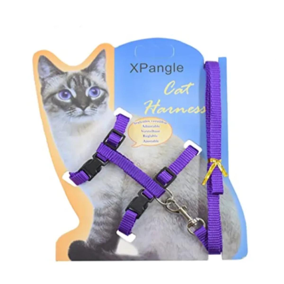 Picture of Generic Nylon Pet Cat Kitten Adjustable Harness Lead Leash Collar Belt Safety Rope Purple Color 1 pcs