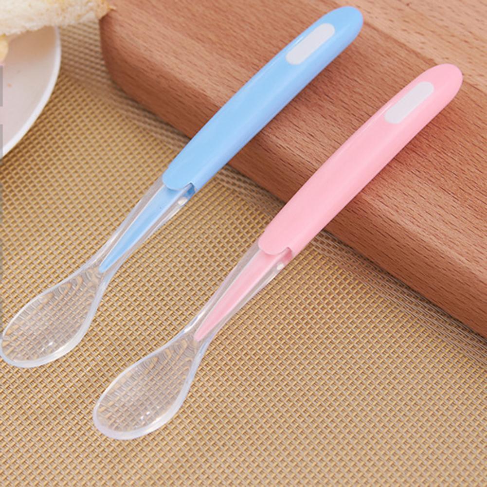 Picture of Soft Food-grade Silicone Long Handle Baby Infant Learning Feeding Spoon Flatware 1pcs