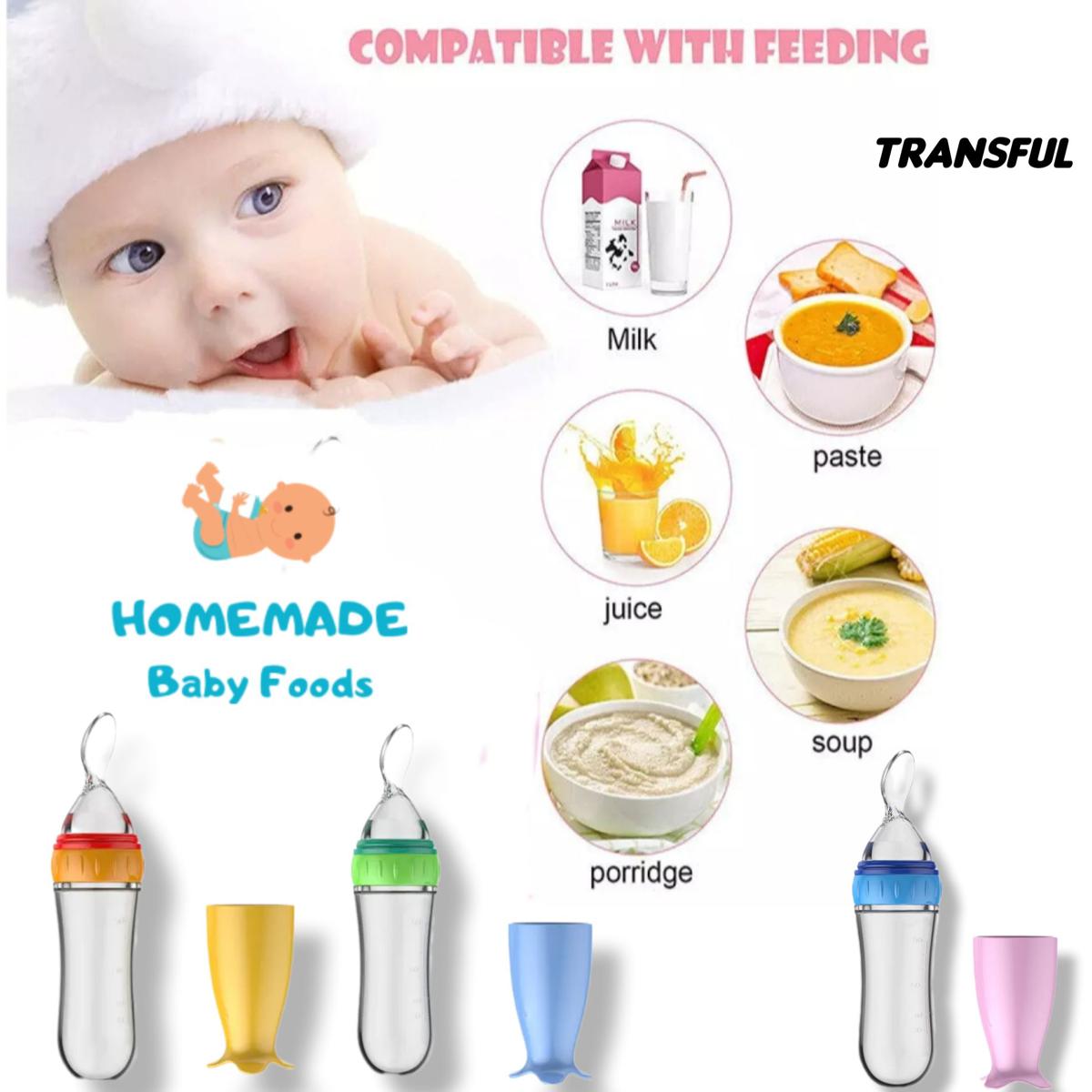 Picture of Silicone Baby Food Dispensing Spoon & Feeder, Travel Baby Training Bottle with Spoon Soft Head Baby Feeding Tools- kids