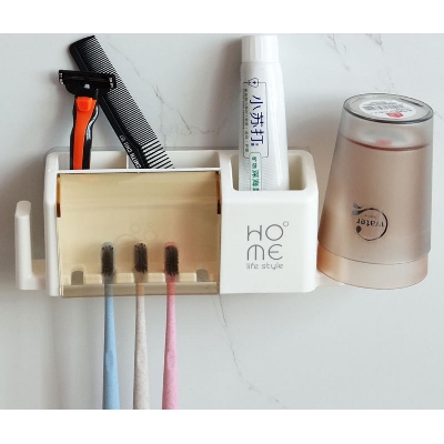 Picture of 1pcs Toothbrush holder punch-free modern minimalist rack wall-mounted toothbrush holder bathroom creative home family of four - bathroom corner shelf multicolor