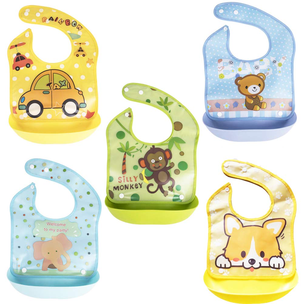 Picture of Silicone Removable Waterproof Bib Baby Weaning and Feeding Bib with Pelican Style Pocket 1pcs