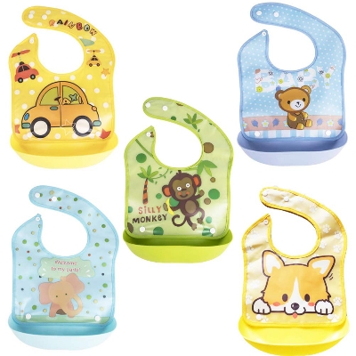 Picture of Silicone Removable Waterproof Bib Baby Weaning and Feeding Bib with Pelican Style Pocket 1pcs