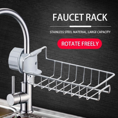 Picture of 1pcs Hanging Faucet Rack Stainless Steel Adjustable Height, Flexible and Rotatable Small Sink Drain Rack, Suitable for Soap, sponges, brushes, rags, etc.