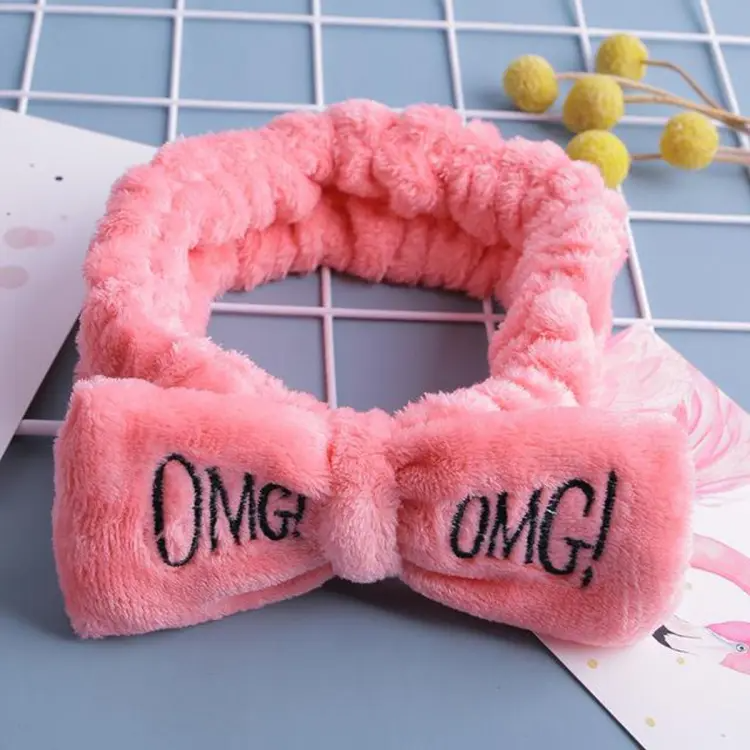 Picture of Colorful Women Bow Hair Band Fashion OMG Letters Wash Face Headband Girls Headwear Hairbands Coral Fleece Hair Accessories