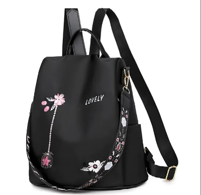 Picture of Women Nylon Zipper Backpack Multi-pocket Large Capacity School Bag (Black)
