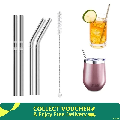 Picture of Reusable BPA-Free Metal, Thick, Long, Dishwasher Safe Stainless Steel Drinking Straws, 10.5 Inches (1 Bend and 1 Straight and 1 Cleaning Brushes) (Pack of 3)