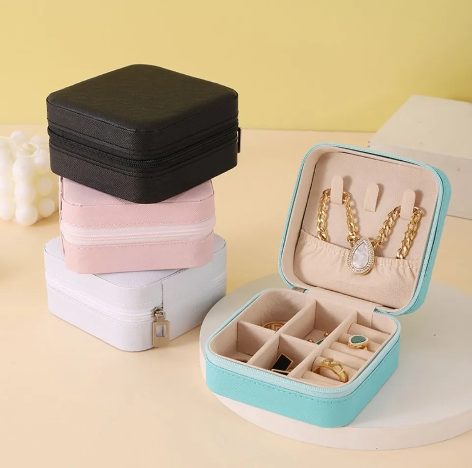 Picture of 1pc Portable Jewelry Storage Box Home Travel Earrings Necklace Ring Jewelry Box Mini Layered Jewelry Display Case