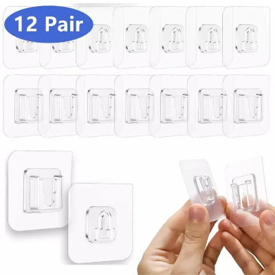 Picture of Double  Heavy Duty Strong Sided Wall Adhesive Hook Socket Holder 4/10/12 pairs