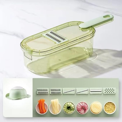 Picture of 6-in-1 Mandoline Slicer For Kitchen, Adjustable Food Slicer with 6 Stainless Steel Blades, Vegetable Slicer Julienne Cutter Cheese Grater with Hand Guard and Container