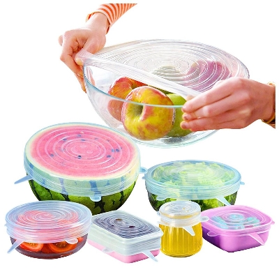 Picture of 6 Pcs Kitchen Reusable Silicone Stretch Seal Lid Preservation Vacuum Food Storage Bowl Cover