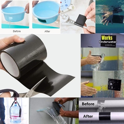 Picture of Super Strong Adhesive Tape Black Flex Tape Waterproof Stop Leaks Seal Repair Tape Self Fix Fiberfix Insulating Duct Tape (30 cm Length)