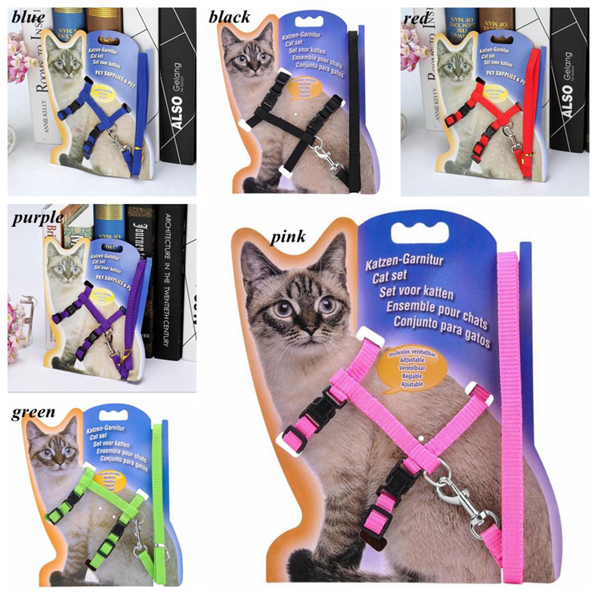 Picture of Adjustable Nylon Pet Cat Harness and Leash ~ Kitten Belt Collar with lead - Cat Belt