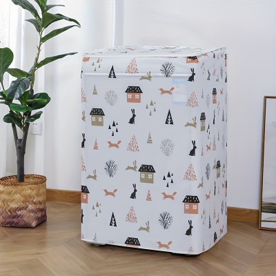 Picture of 1pc Waterproof Washing Machine Cover, Top Loading Washing Machine Cover, Arranged Roller Laundry Dustproof Protector Cartoon Design upto 9kg
