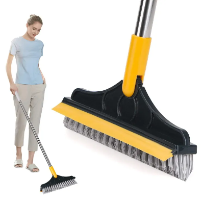 Picture of 2 in 1 Floor Scrub Brush, Magic Broom Brush Floor Brush Scrubber with Long Handle, Premium 120 Degree Rotating Removable Crevice Cleaning Brush with Squeegee