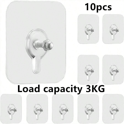 Picture of 10pcs Acrylic Adhesive Hooks, Heavy Duty Transparent Hooks Without Drilling, Suitable For Living Room, Kitchen And Bathroom Storage Hanging