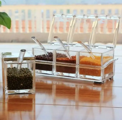 Picture of 4 IN 1 Crystal Seasoning Box Acrylic Spice Container Jar Condiment Dispenser With Spoon Set mosla cabinet