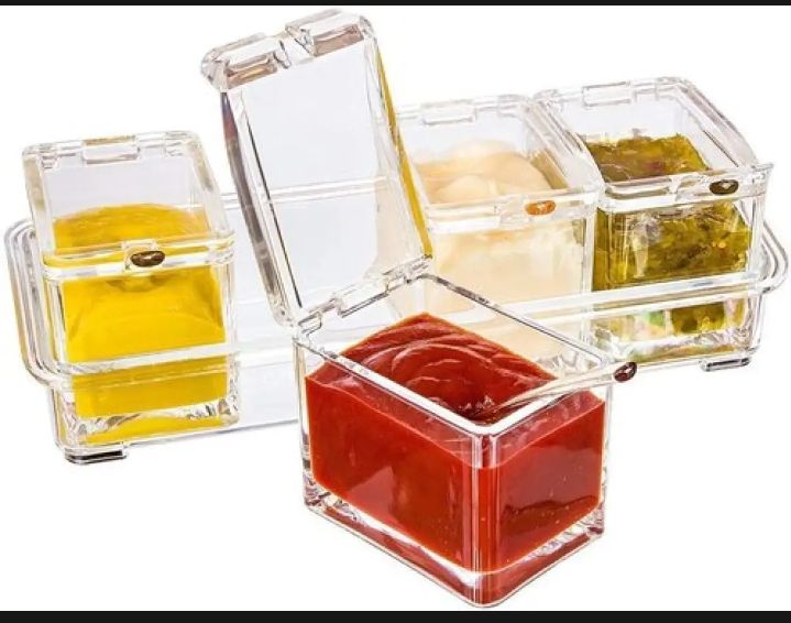 Picture of 4 IN 1 Crystal Seasoning Box Acrylic Spice Container Jar Condiment Dispenser With Spoon Set mosla cabinet