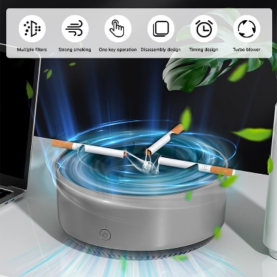 Picture of 1pcs Smokeless Ashtray with Air Purifier, 2 in 1 Ashtray Air Purifier, 360 Degree Ashtray Extractor Ashtray with Filter Best for Home, Car or Office