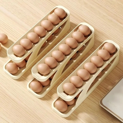 Picture of Automatic Roll-Down Double-Layer Egg Organizer, Automatic Scrolling Egg Dispenser Holder Storage Box Container 1pcs multicolor