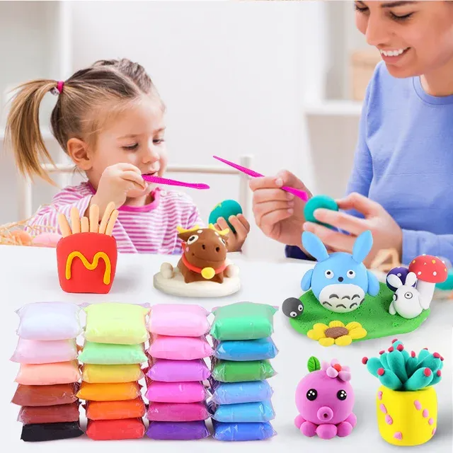 Picture of 12 Pcs Colors Air Dry Clay for Kids Non-Toxic Soft & Ultra Light Modeling Clay with Project Book, Accessories and Sculpting Tools,