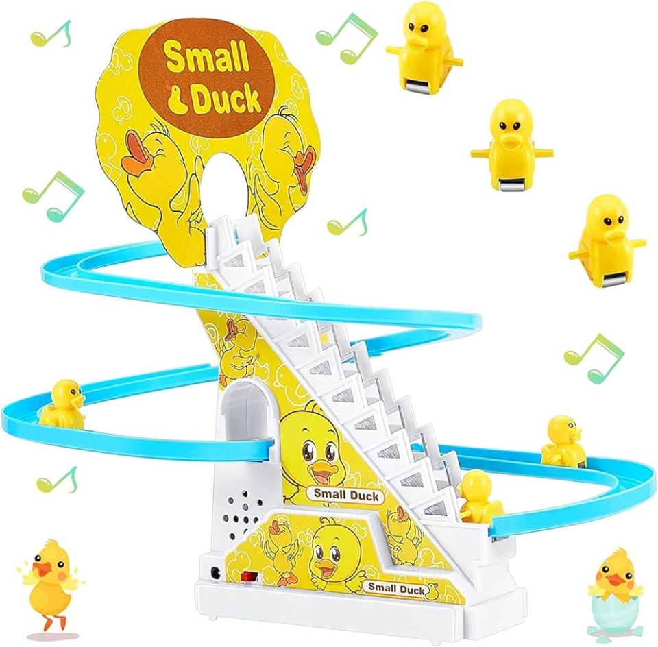 Picture of Duck Slide Stairs Toy Burrs-free Electric Light Music Amusement Climb Stairs Toy with 9 duck