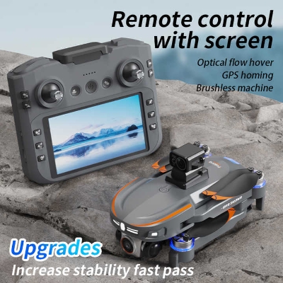 Picture of BIG [REMOTE DISPLAY] G.P.S Drone With Laser Sensor 4K Dual Cameras Foldable Quadcopter Obstacle Avoidance Optical Wifi Gimbal Helicopter Drone Professional 3 Batteries (8GB Memory + Card Reader Free)