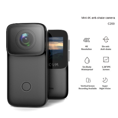 Picture of SJCAM C200 Action Camera 4K 24FPS Optical 16MP with WiFi 2.4GHZ 3-Axis Gyro Stabilization Night Vision -(Black)