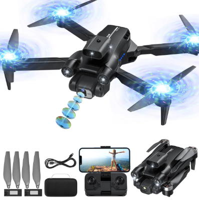 Picture of 4K WIFI FPV Drone Dual Full HD Camera Dual Battery Dual Brush Foldable RC Qudcopter with Headless Mode, Altitude Hold, Storage Bag, Drone Camera, Camera Drone, Mini Drone Camera, Drone Camera