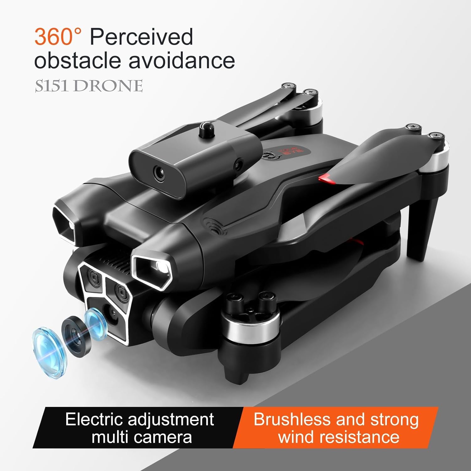 Picture of S151 Drone 4K HD 3 Camera ESC Obstacle Avoidance Brushless Motor Foldable Drone - Black with Laser Sensor t