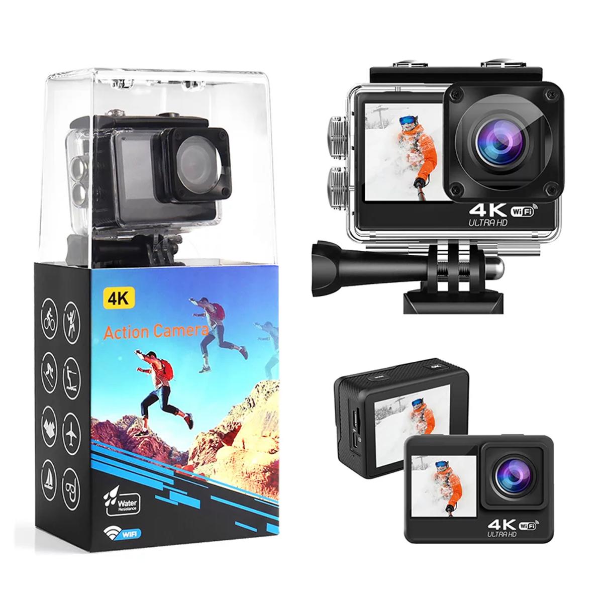 Picture of Ausek Q60TR 4K Ultra HD Touch Dual Screen Selfie-Time Action Camera with Extranal Microphone, Remote & EIS