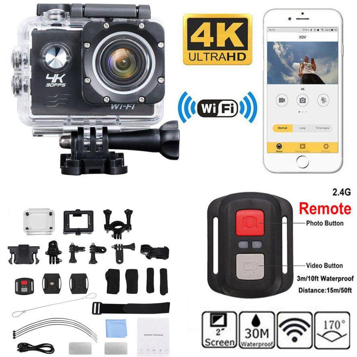 Picture of H9 Ultra HD 4K Action Camera H9 WiFi 12MP 2" LCD 30M Waterproof 170D Remote Control Helmet Bicycle Video Camera Outdoor Sport Cam