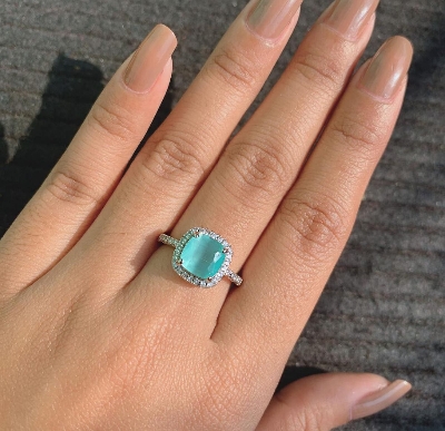 Picture of Cushion Cut Swiss Blue Topaz Zirconia Halo Cocktail Ring For Girls