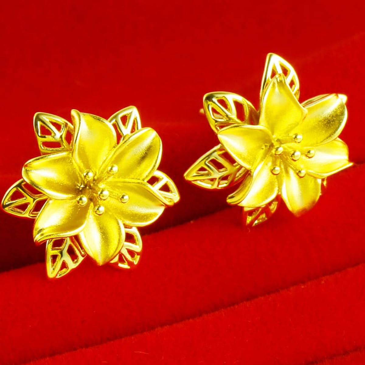Picture of Premium Quality Dubai Gold Plating Flower Style Earrings For Women