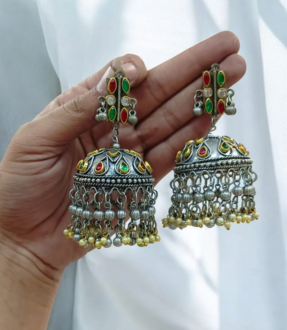Picture of Indian Traditional Ethnic Bohemian Jewelry-German Silver Earrings-Beach Earrings-Fashion Jewelry-Fashion Earrings-Long Chandelier Earrings