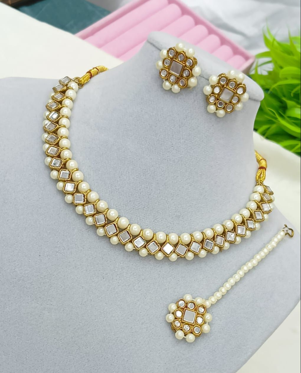 Picture of Indian Joypuri Necklace Set With Earrings & Tikka, Bollywood Jewelry, Asian Jewelry, Indian jewelry set For Women