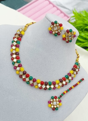 Picture of Indian Joypuri Necklace Set With Earrings & Tikka, Bollywood Jewelry, Asian Jewelry, Indian jewelry set For Women