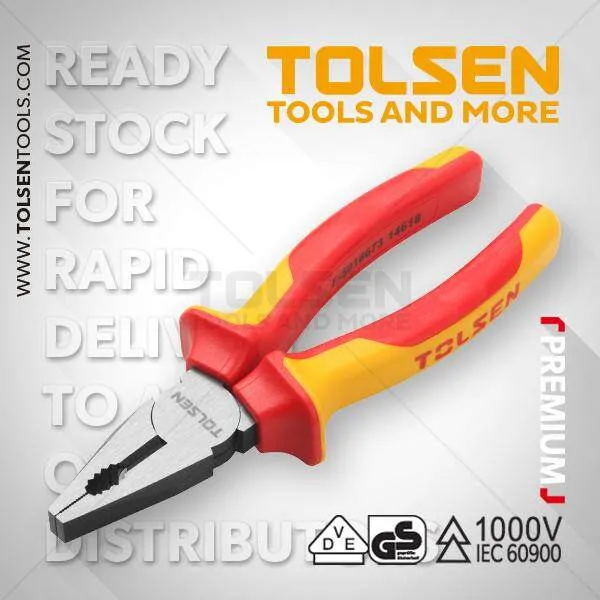Picture of TOLSEN VDE 1000V Insulated Combination Pliers 160mm (6") VDE/GS certificated V38116 - Kings Trading