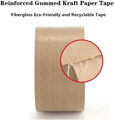 Picture of Reinforced Gummed Kraft Paper Tape, Water Activated Tape, 50 yds Length x 2" Width, Brown Carton Box Packing,Sealing Fiberglass Eco-Friendly and Recyclable Tape, (2 Inches x 150 Feet)