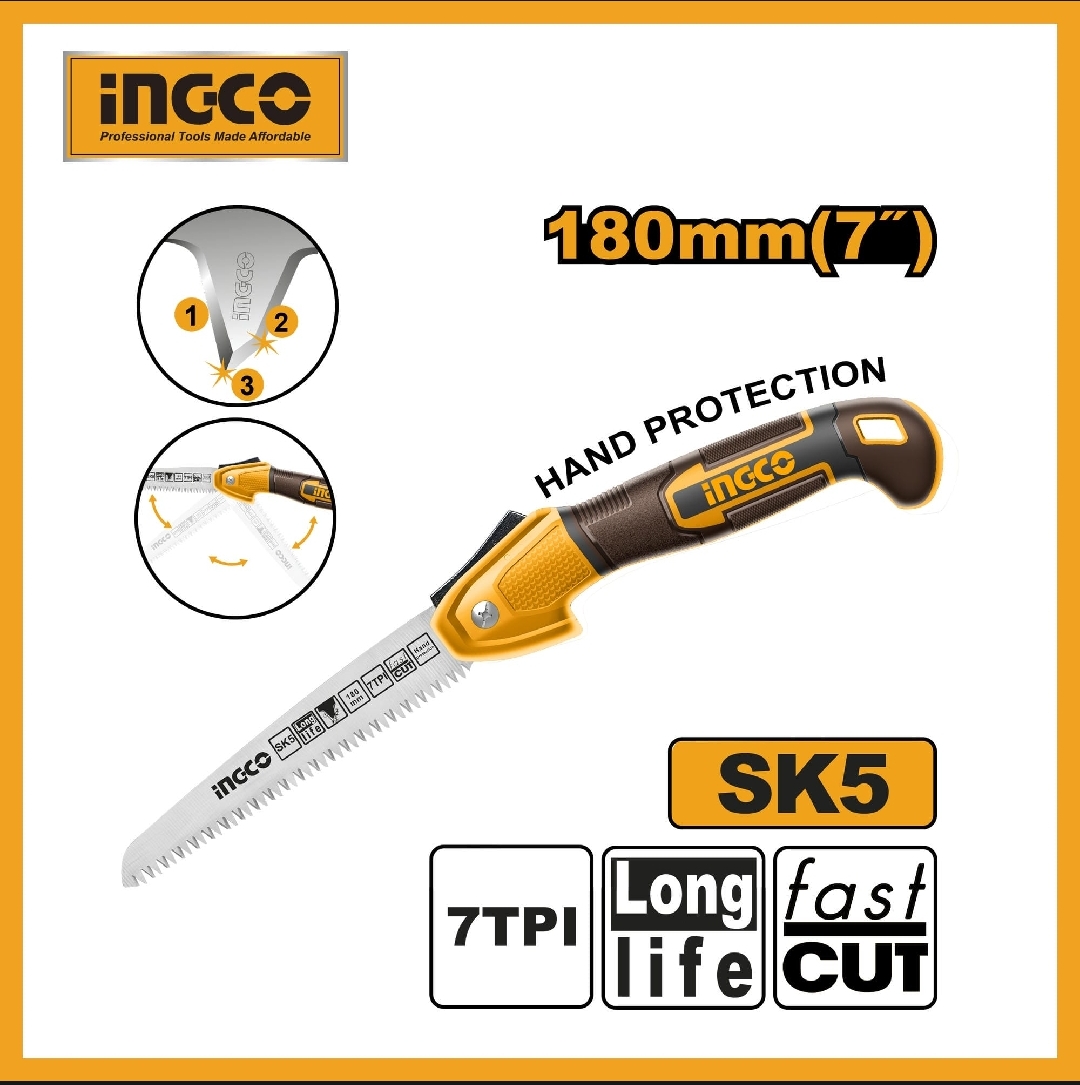 Picture of INGCO 7 Inch Folding Saw with Triple Teeth and Hand Protection Function HFSW1808