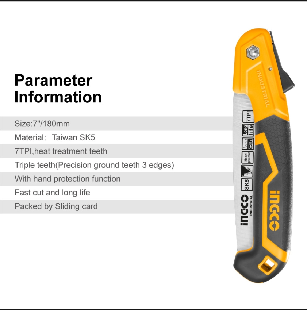 Picture of INGCO 7 Inch Folding Saw with Triple Teeth and Hand Protection Function HFSW1808