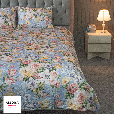 Monsoon Blooms Print Bedsheet- Heather Blue ALLORA BDonline shop bangladeshothoba.com